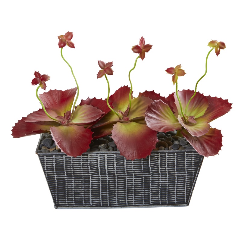 10” Succulent Artificial Plant In Embossed Tin Planter