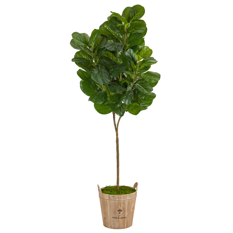 74” Fiddle Leaf Fig Artificial Tree In Farmhouse Planter