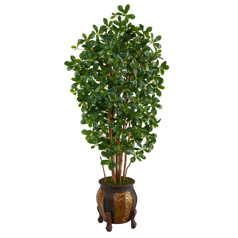 67” Black Olive Artificial Tree With 1365 Bendable Leaves In Decorative Planter