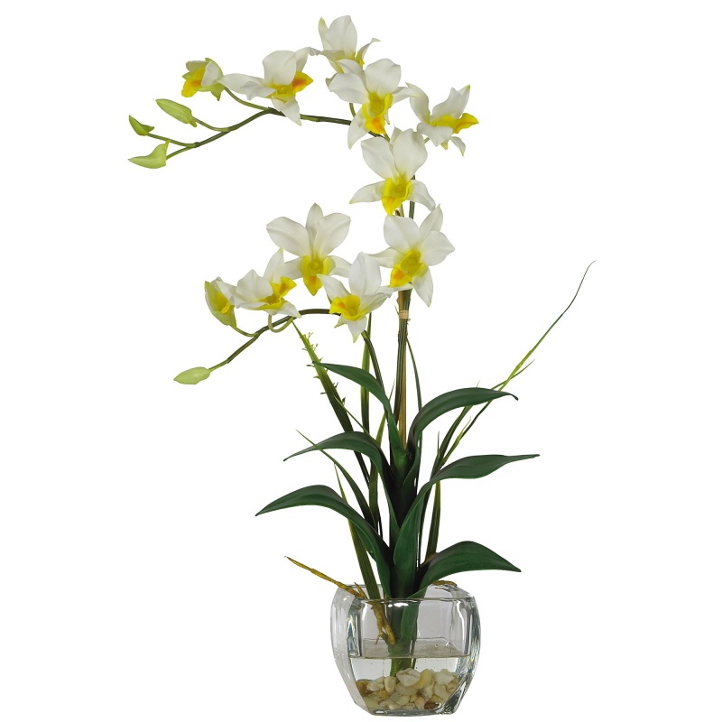 Dendrobium W/Glass Vase Silk Flower Arrangement