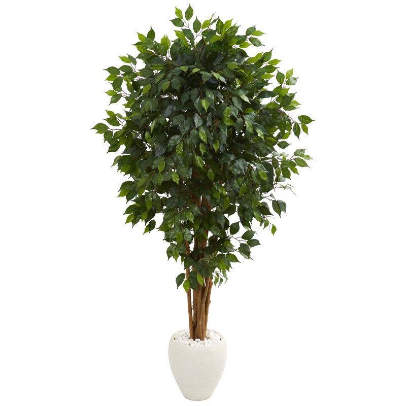 6’ Ficus Artificial Tree In White Planter