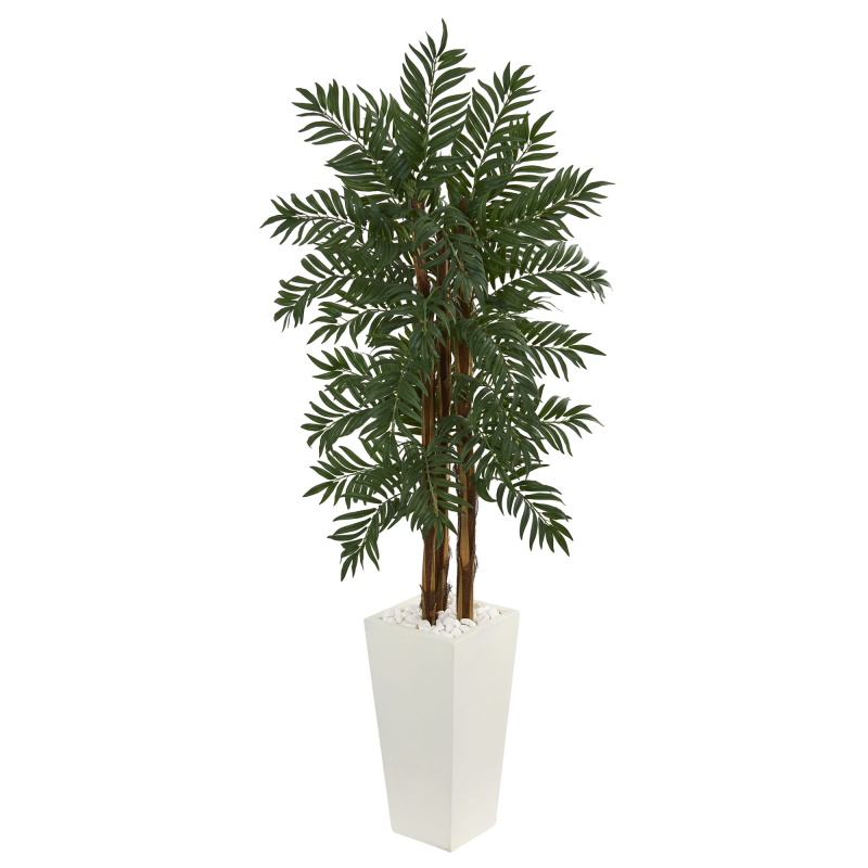 5.5’ Parlor Palm Artificial Tree In White Tower Planter