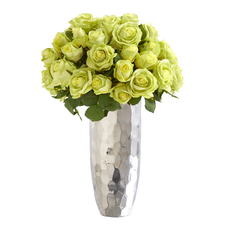 20” Rose Artificial Arrangement In Silver Vase