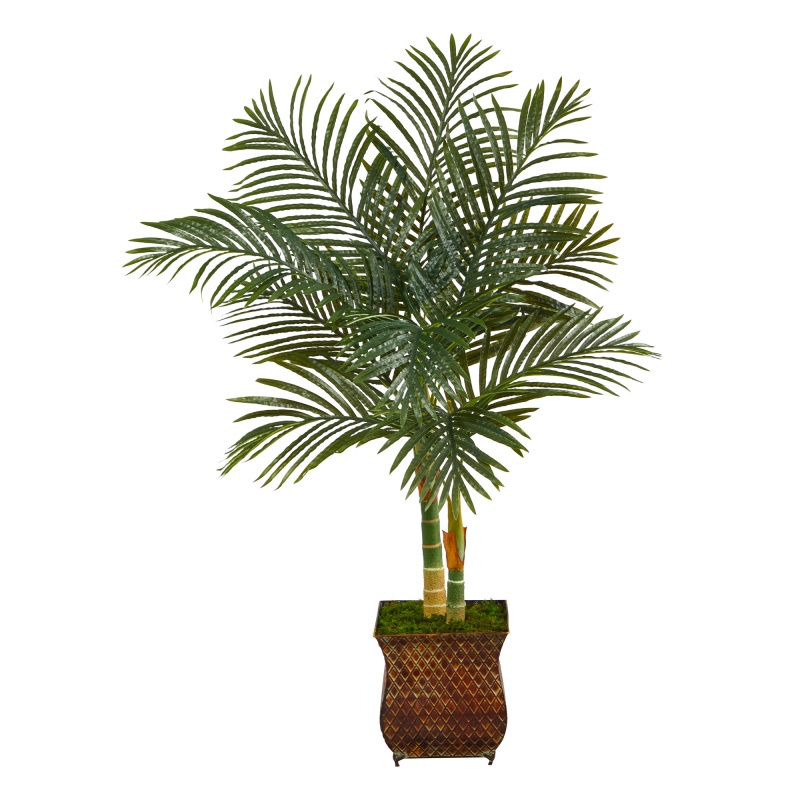 50” Golden Cane Artificial Palm Tree In Metal Planter