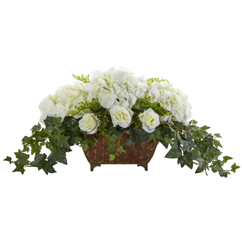 White Artificial Hydrangea and Roses Arrangement