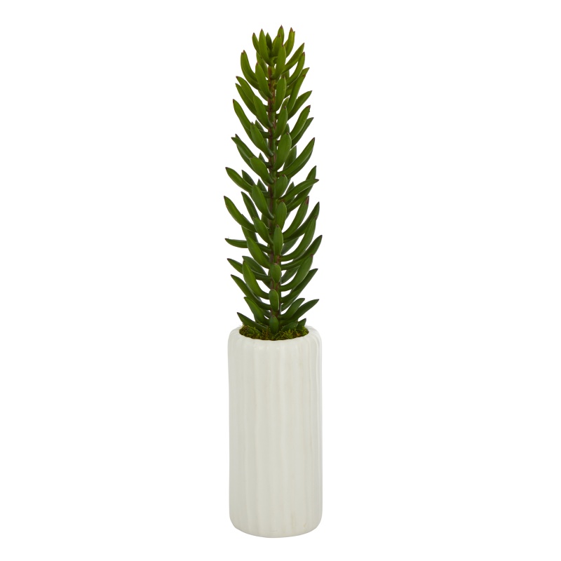 19" Succulent Artificial Plant In White Planter