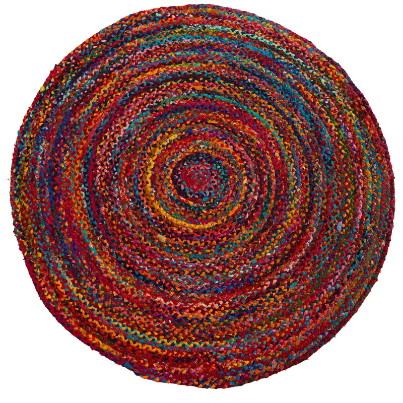5’ X 5’ Hand Braided Boho Colorful Chindi Round Rug