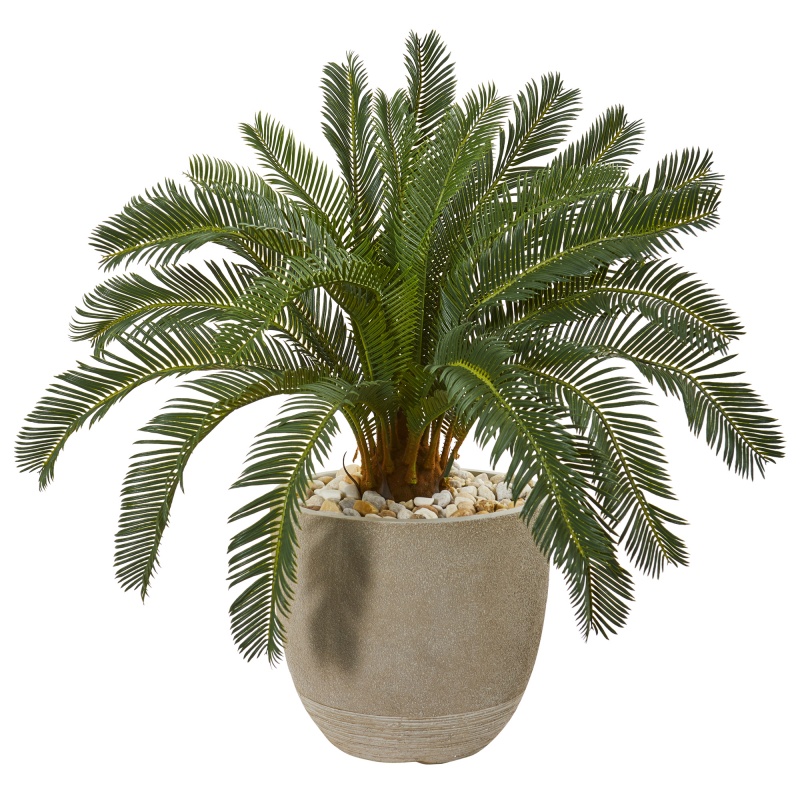 29” Cycas Artificial Plant In Sand Stone Planter