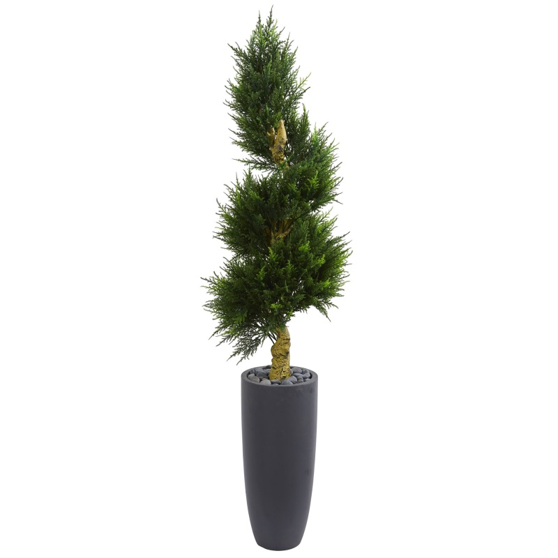 6’ Spiral Cypress Artificial Tree In Cylinder Planter Uv Resistant (Indoor/Outdoor)