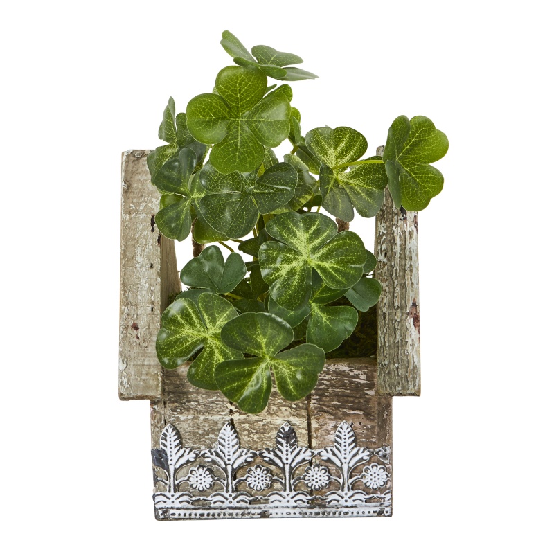 11” Clover Artificial Plant In Hanging Floral Design House Planter