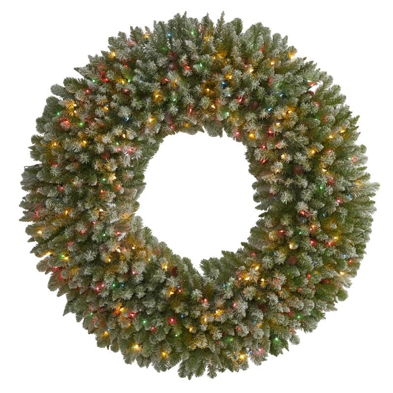 5’ Giant Flocked Artificial Christmas Wreath with Lights and Pine Cones