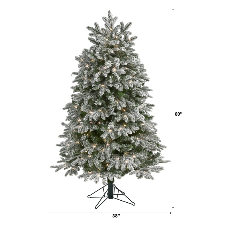 5' Flocked Colorado Mountain Fir Artificial Christmas Tree With 300 Warm White Microdot (Multifunction) Led Lights With Instant Connect Technology And 511 Bendable Branches