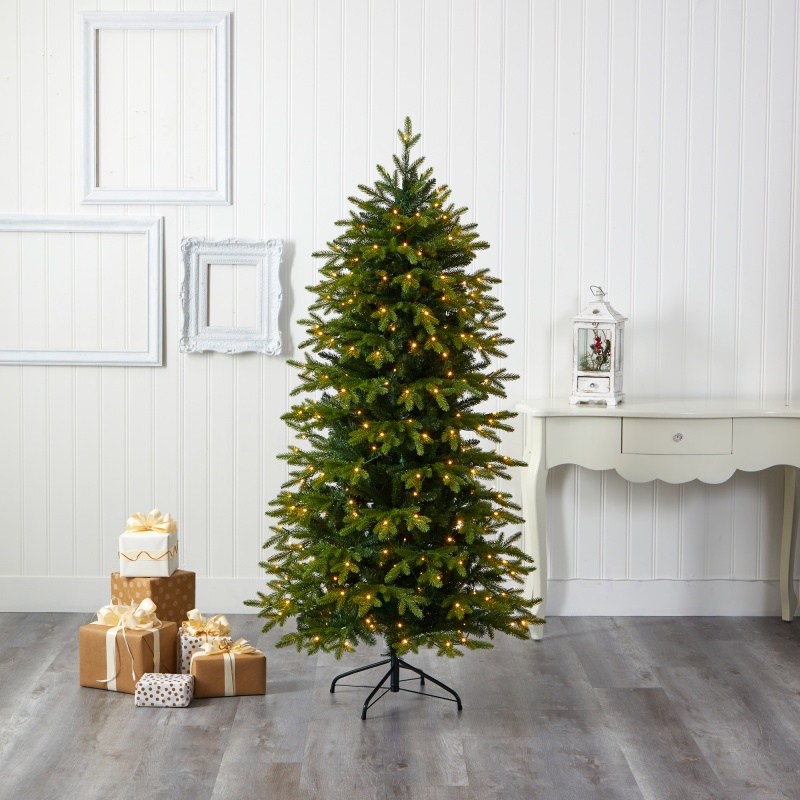 6’ Belgium Fir “Natural Look” Artificial Christmas Tree With 300 Clear Led Lights