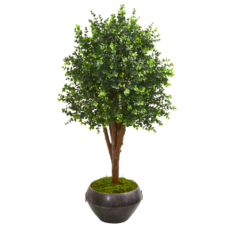 50” Eucalyptus Artificial Tree In Metal Bowl Uv Resistant (Indoor/Outdoor)