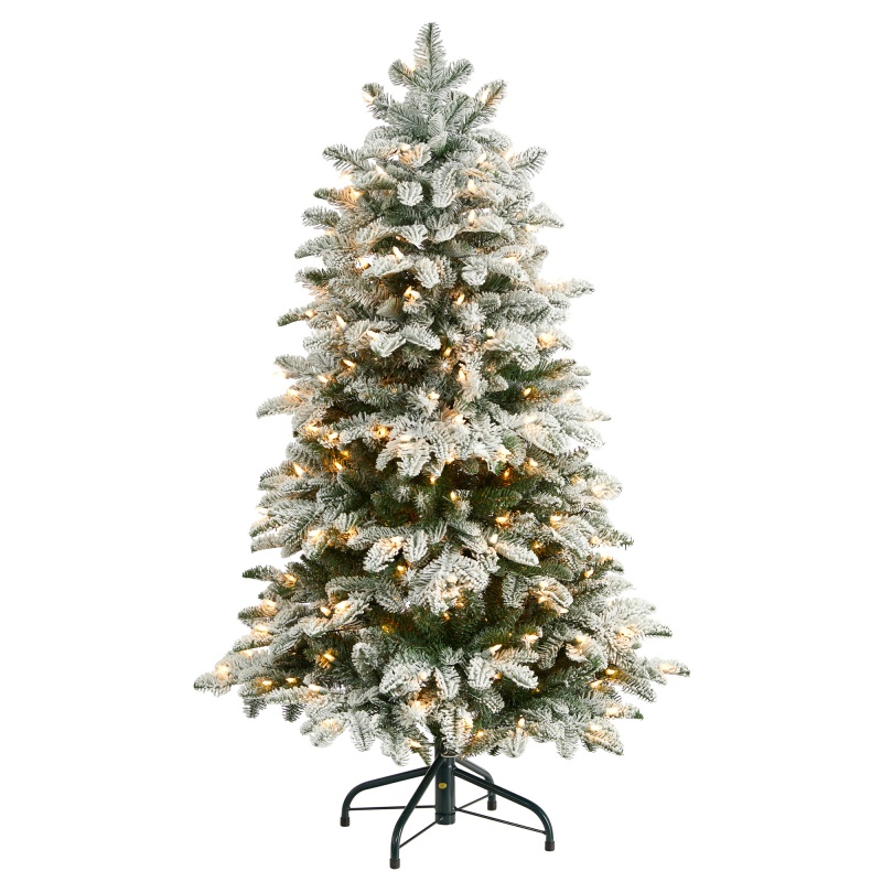 4’ Flocked North Carolina Fir Christmas Tree With 250 Warm White Lights And 779 Bendable Branches