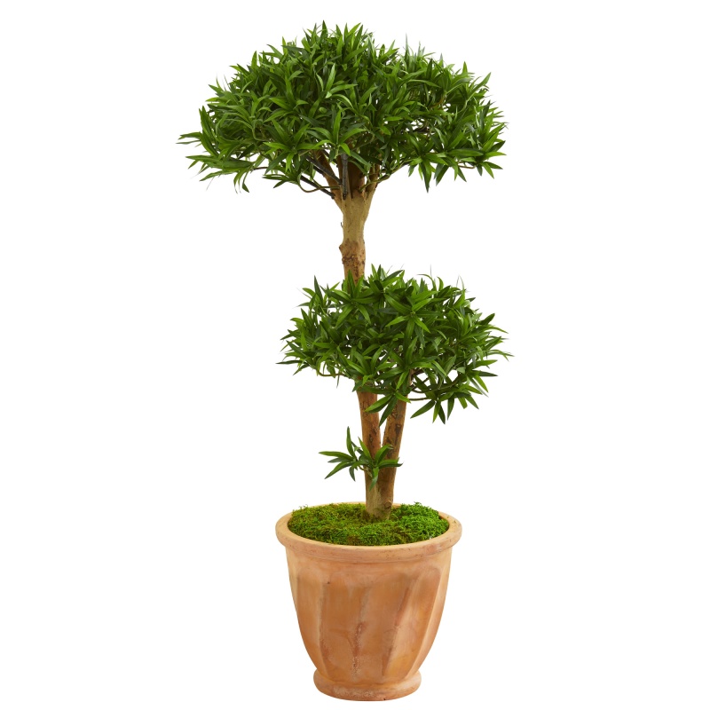 41” Bonsai Styled Podocarpus Artificial Tree In Terra Cotta Planter