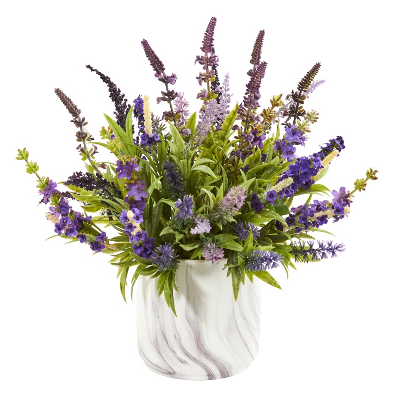 15” Lavender Artificial Arrangement In Marble Vase