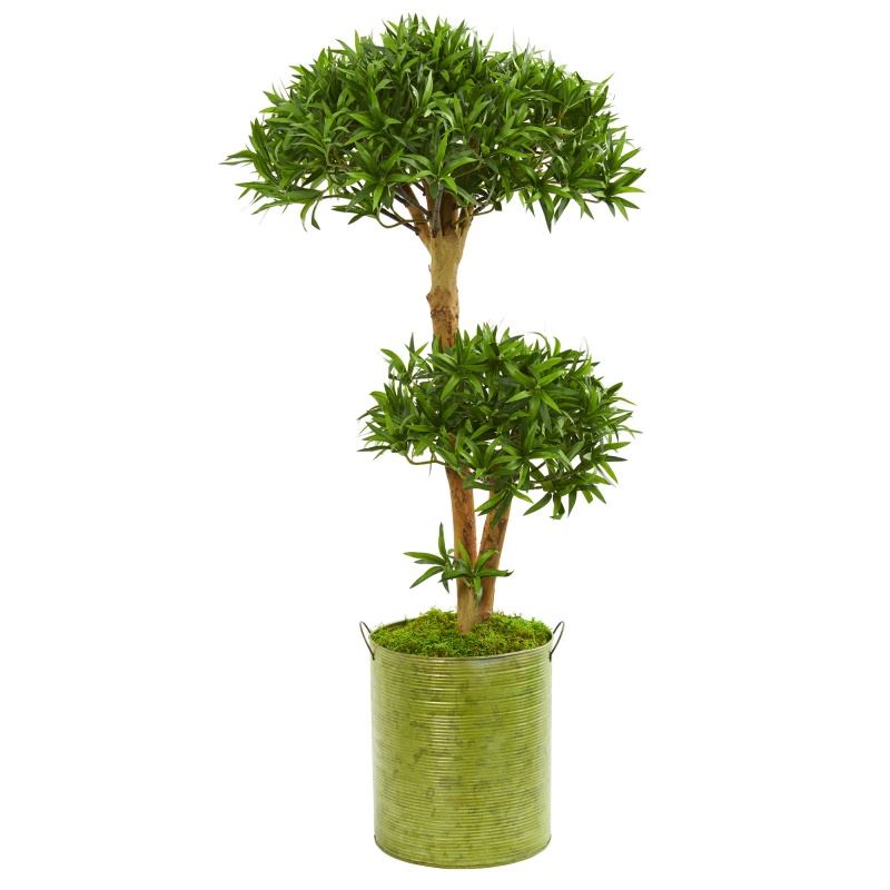 41” Bonsai Styled Podocarpus Artificial Tree In Metal Planter