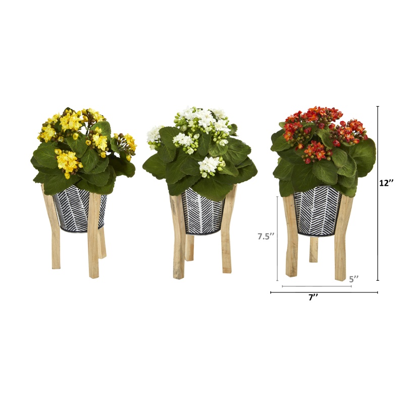 12” Kalanchoe Artificial Plant in Tin Planter With Legs (Set of 3)