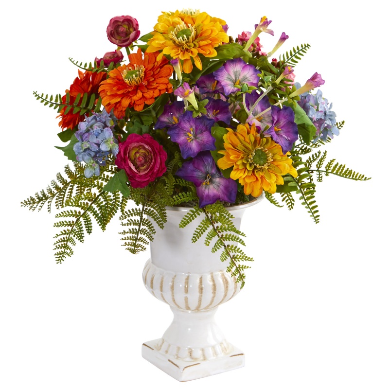 Mixed Floral Artificial Arrangement In Urn