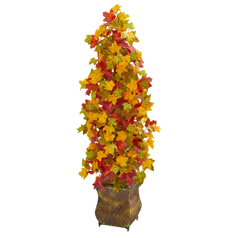 41” Autumn Maple Artificial Tree In Decorative Metal Planter