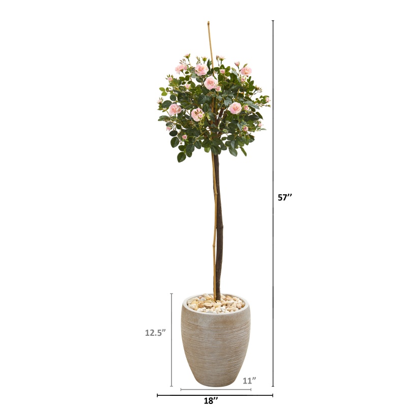 57” Rose Topiary Artificial Tree In Sand Colored Planter