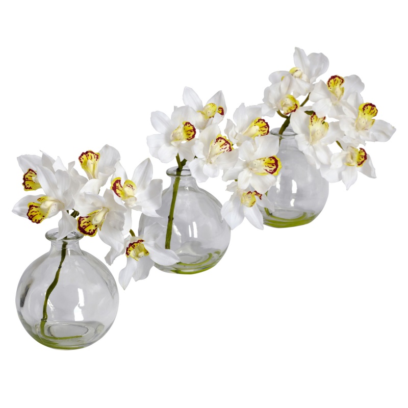 Cymbidium W/Vase Silk Flower Arrangement (Set Of 3)