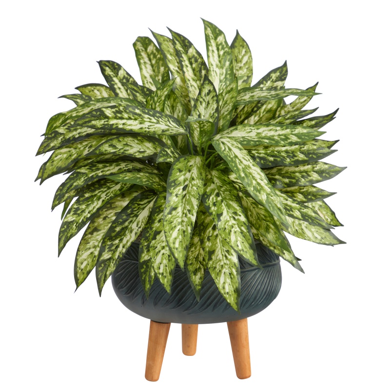 18” Aglaonema Artificial Plant In Black Planter With Stand