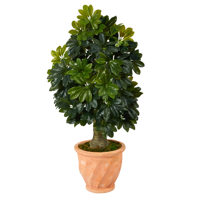 39” Schefflera Artificial Tree In Terra-Cotta Planter (Real Touch)