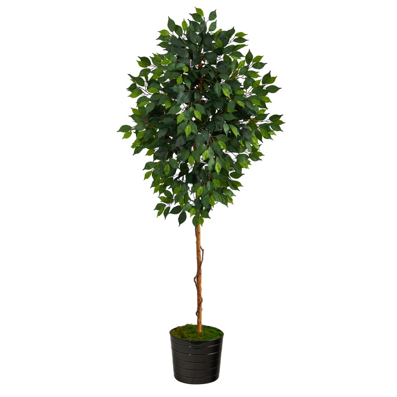 74" Ficus Artificial Tree in Black Tin Planter