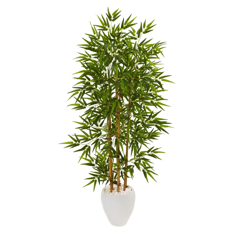 63” Bamboo Artificial Tree In White Planter