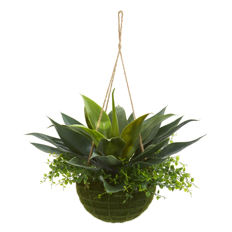 Agave And Maiden Hair Artificial Plant In Hanging Basket (Indoo/Outdoor