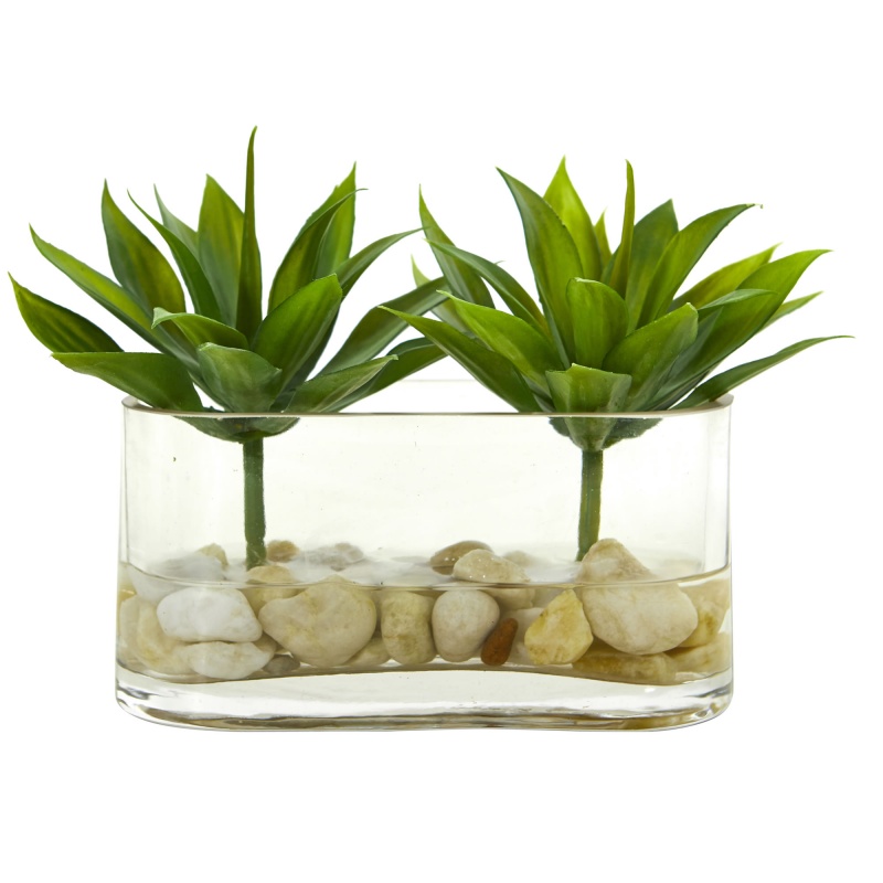 6.5” Mini Agave Succulent Artificial Arrangement In Glass Vase