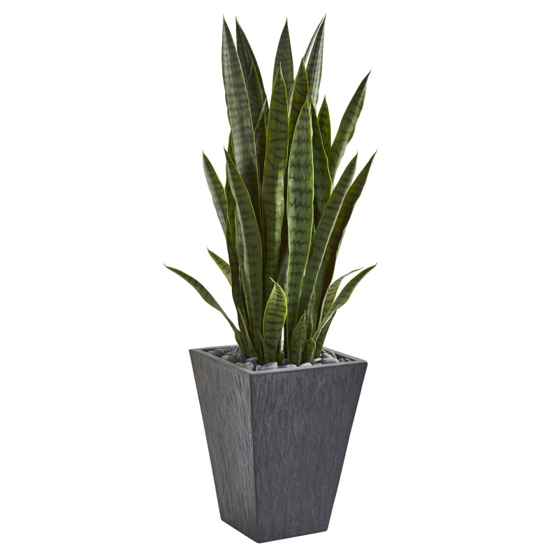 45" Sansevieria Artificial Plant in Slate Planter