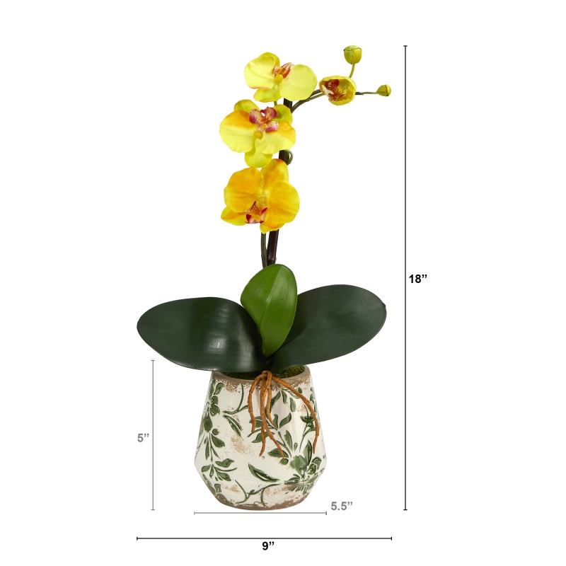 18” Mini Orchid Phalaenopsis Artificial Arrangement In Floral Vase
