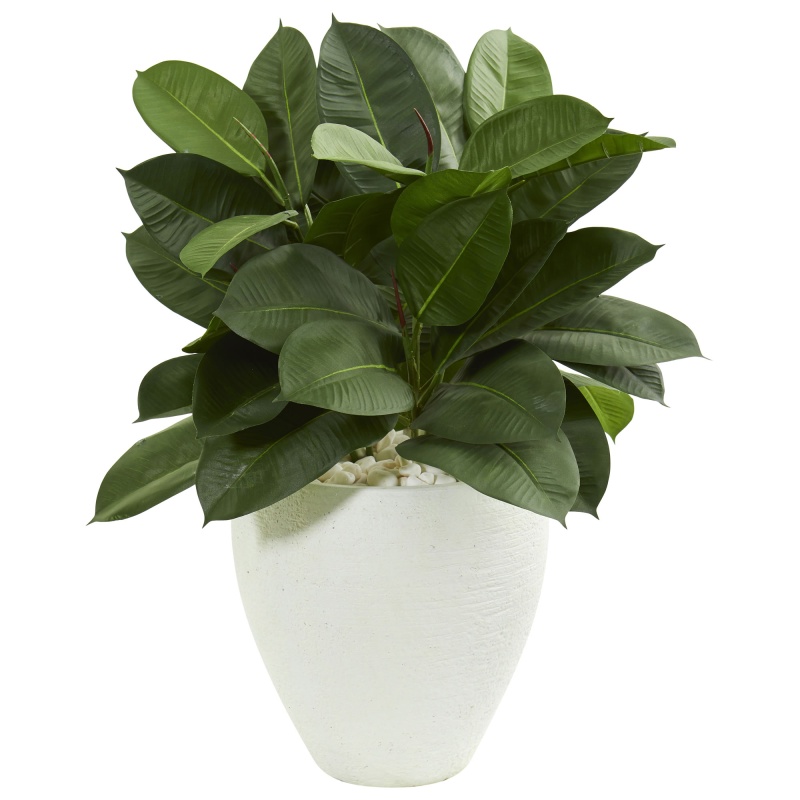29” Artificial Rubber Plant In White Planter