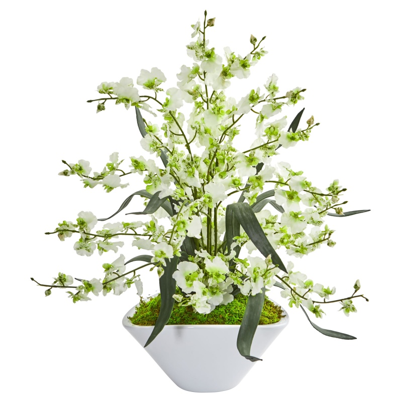 Dancing Lady Orchid Artificial Arrangement In White Vase