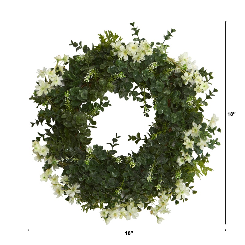 18” Eucalyptus And Dancing Daisy Double Ring Artificial Wreath With Twig Base