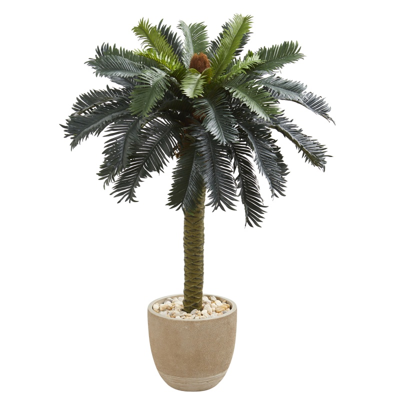 3.5’ Sago Palm Artificial Tree In Sandstone Planter