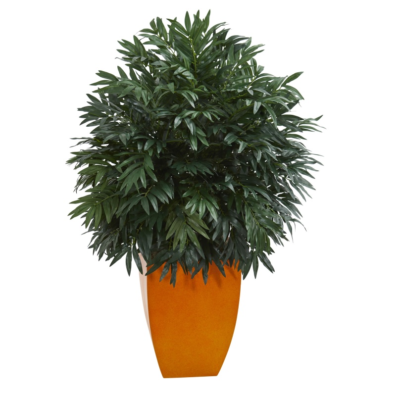 4’ Triple Bamboo Artificial Plant In Orange Planter