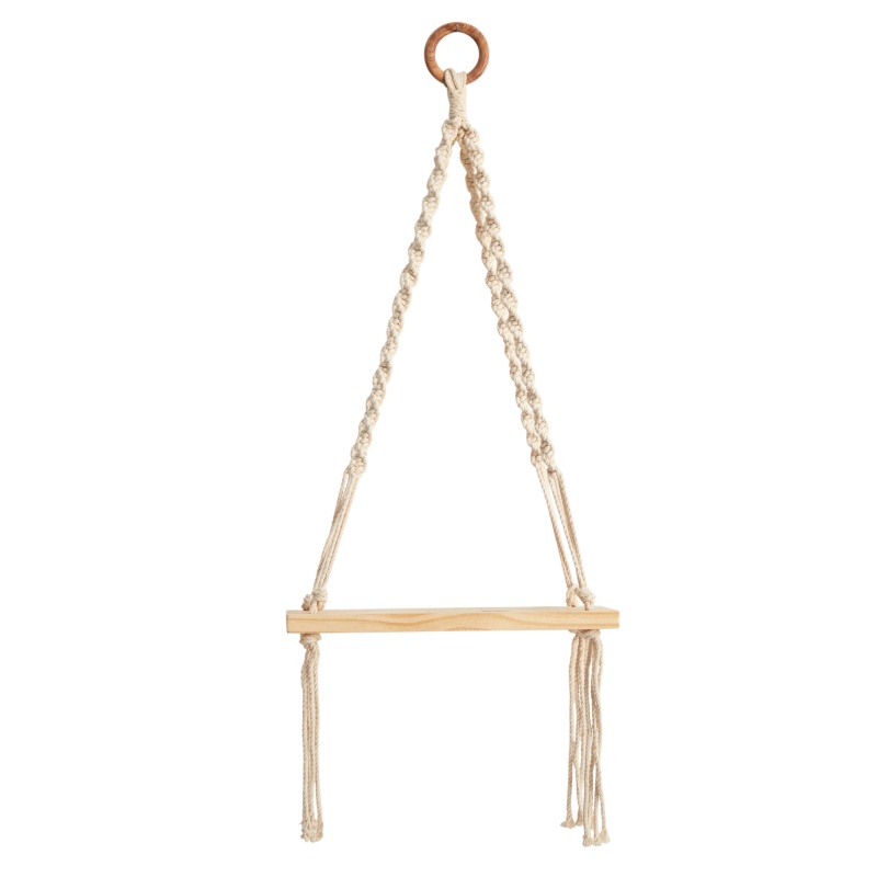 12” X 22” Hand Woven Macrame Wall Hanging With Wooden Shelf