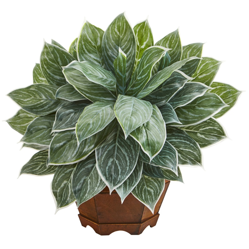18” Silver Aglaonema Artificial Plant In Decorative Planter (Real Touch)