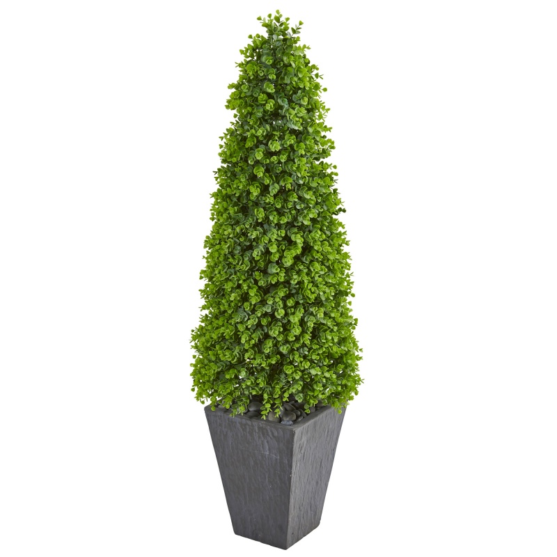 57” Eucalyptus Topiary Artificial Tree In Slate Planter