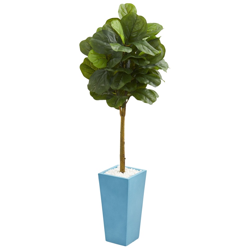 4’ Fiddle Leaf Artificial Tree In Turquoise Planter