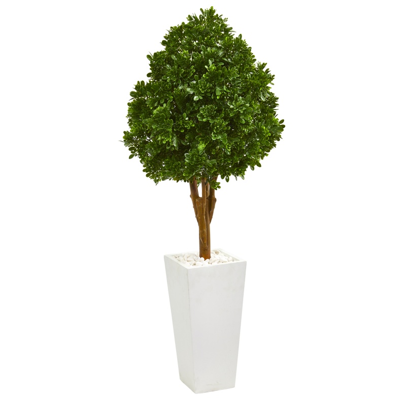58” Tea Leaf Artificial Tree in White Planter