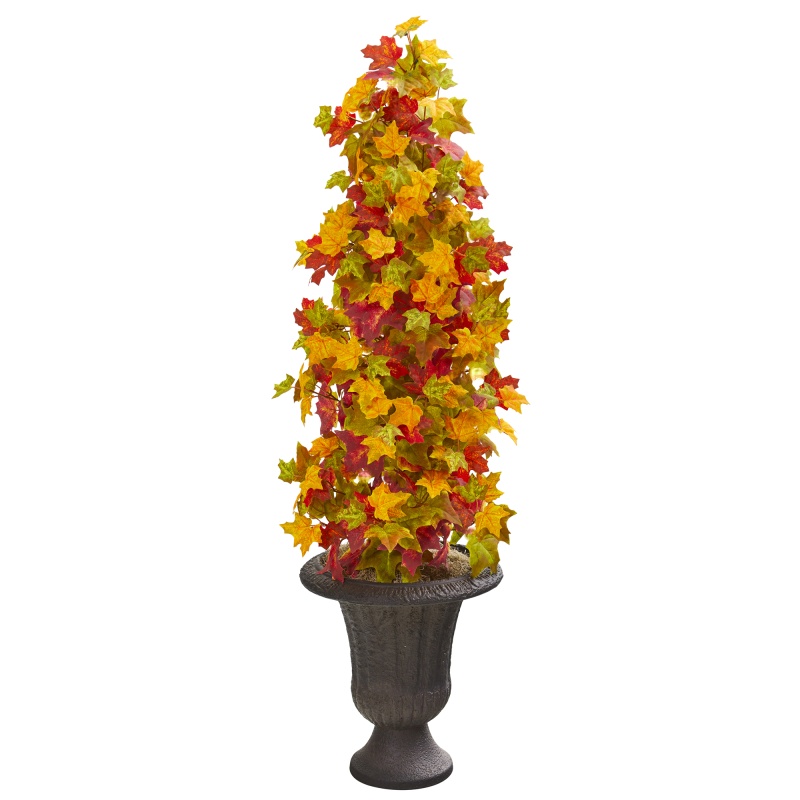 47” Autumn Maple Artificial Tree In Decorative Brown Urn