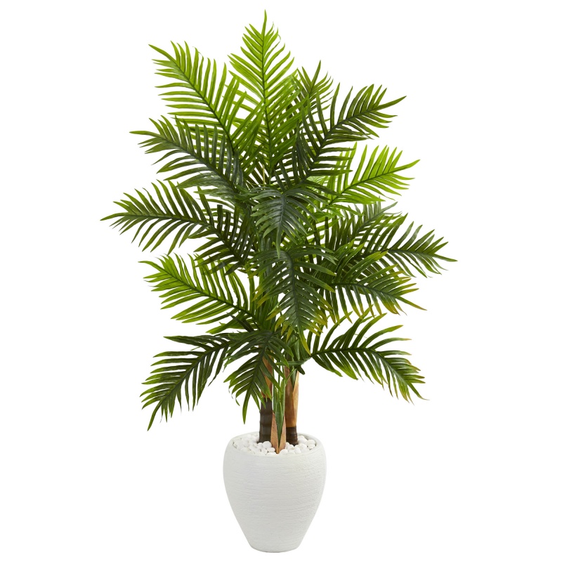 5’ Areca Palm Artificial Tree In White Planter (Real Touch)
