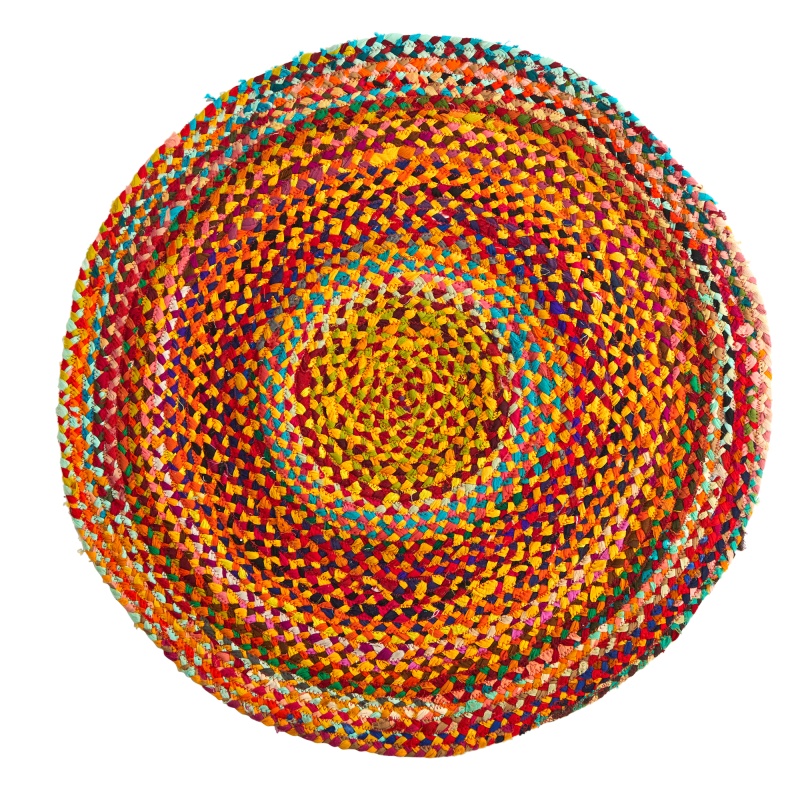 3’ X 3’ Hand-Braided Boho Colorful Chindi Round Rug