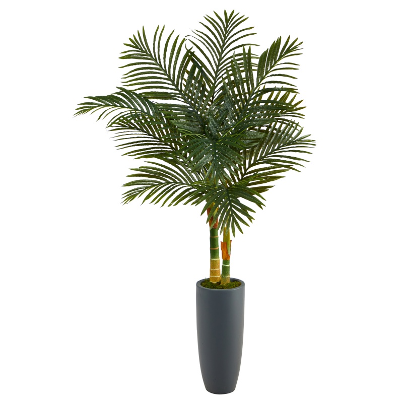 58” Golden Cane Artificial Palm Tree In Gray Planter