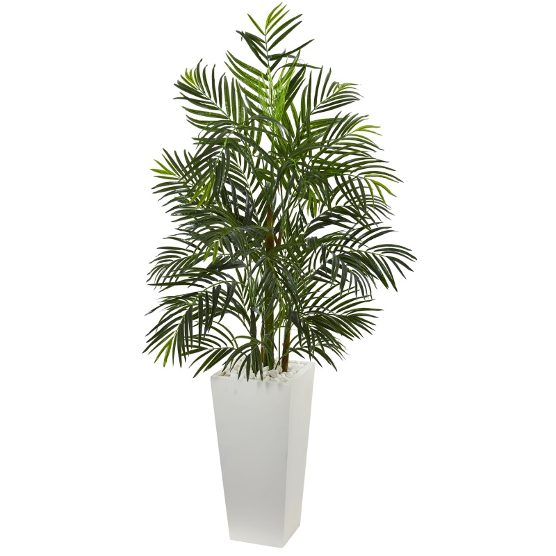 5’ Areca Artificial Palm Tree In White Planter Uv Resistant (Indoor/Outdoor)